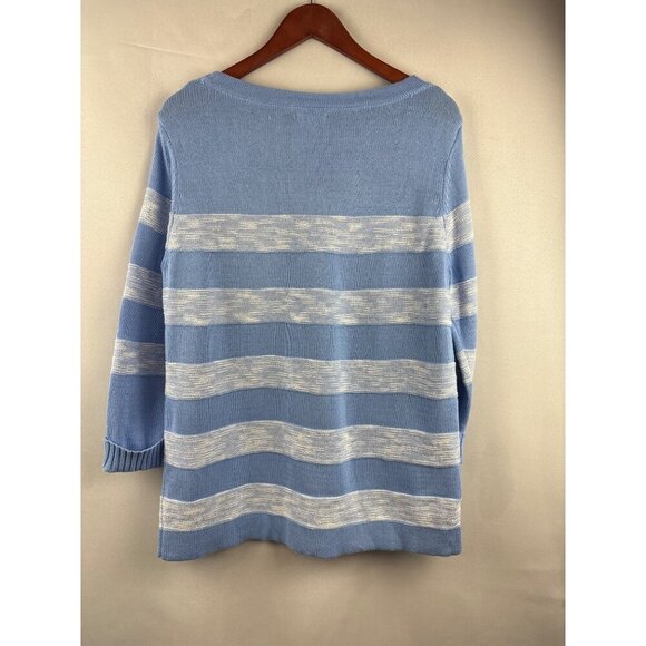 Croft & Barrow Womens Cotton Blue & White Striped Sweater Large - Picture 6 of 7